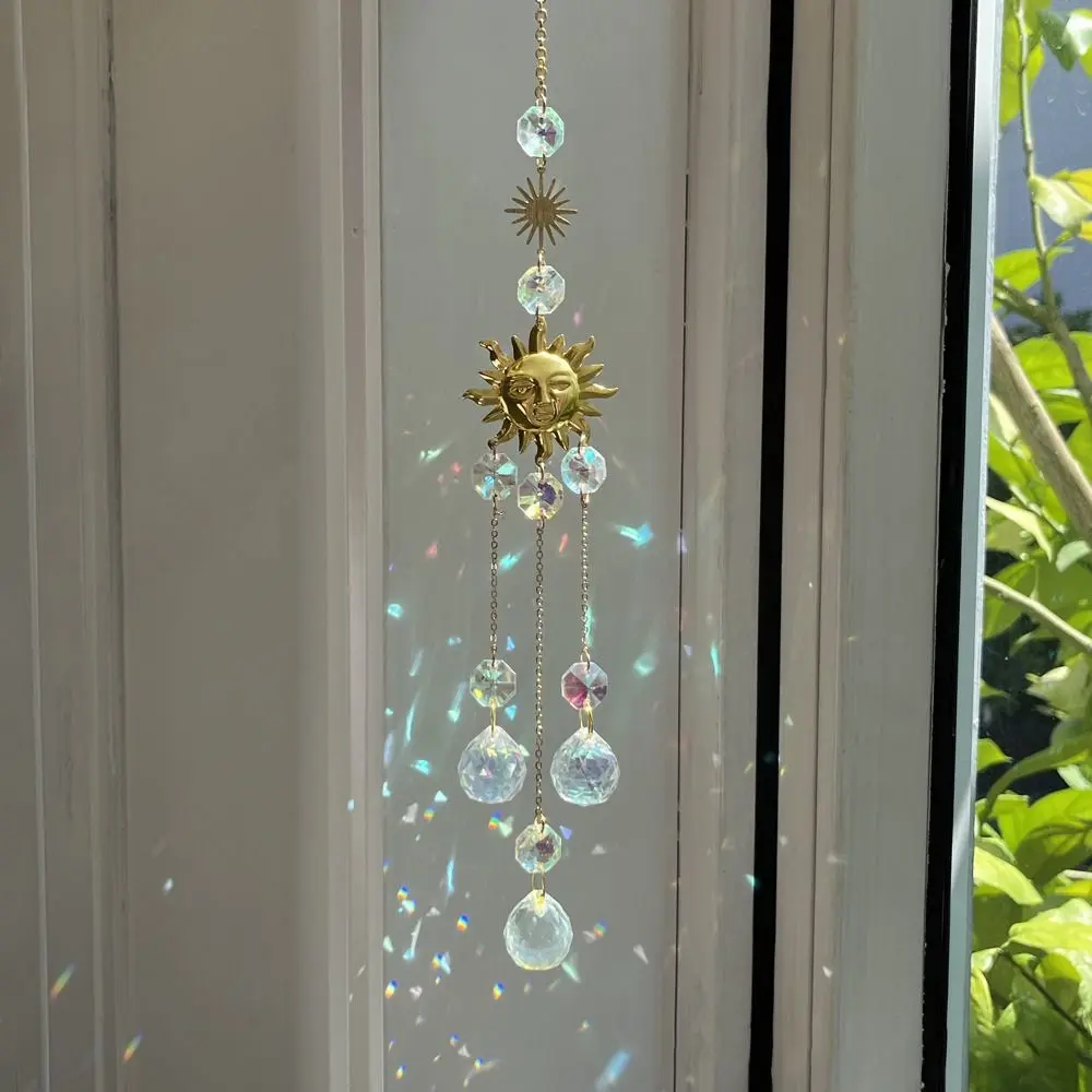 Festival Gift Moon Crystal Pendant Prismas Creative Wind Chime DIY Crafts Hanging Ornament Rainbow Catcher Outdoor