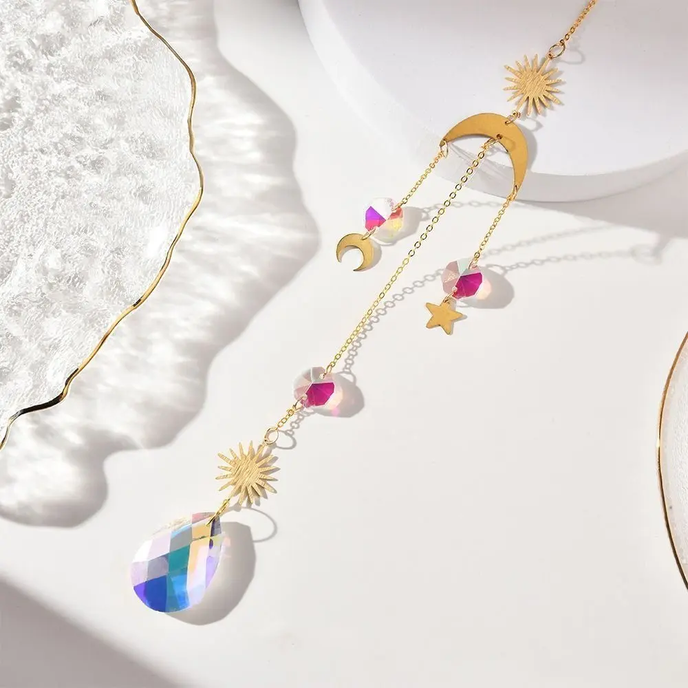 Festival Gift Moon Crystal Pendant Prismas Creative Wind Chime DIY Crafts Hanging Ornament Rainbow Catcher Outdoor