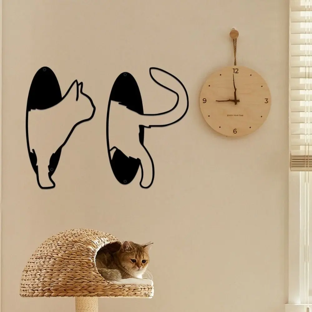 2Pcs/set Modern Black Cat Hanging Pendant Handmade Cartoon Metal Wall Ornaments Iron Art Cat Wall Hanging Ornaments Bedroom