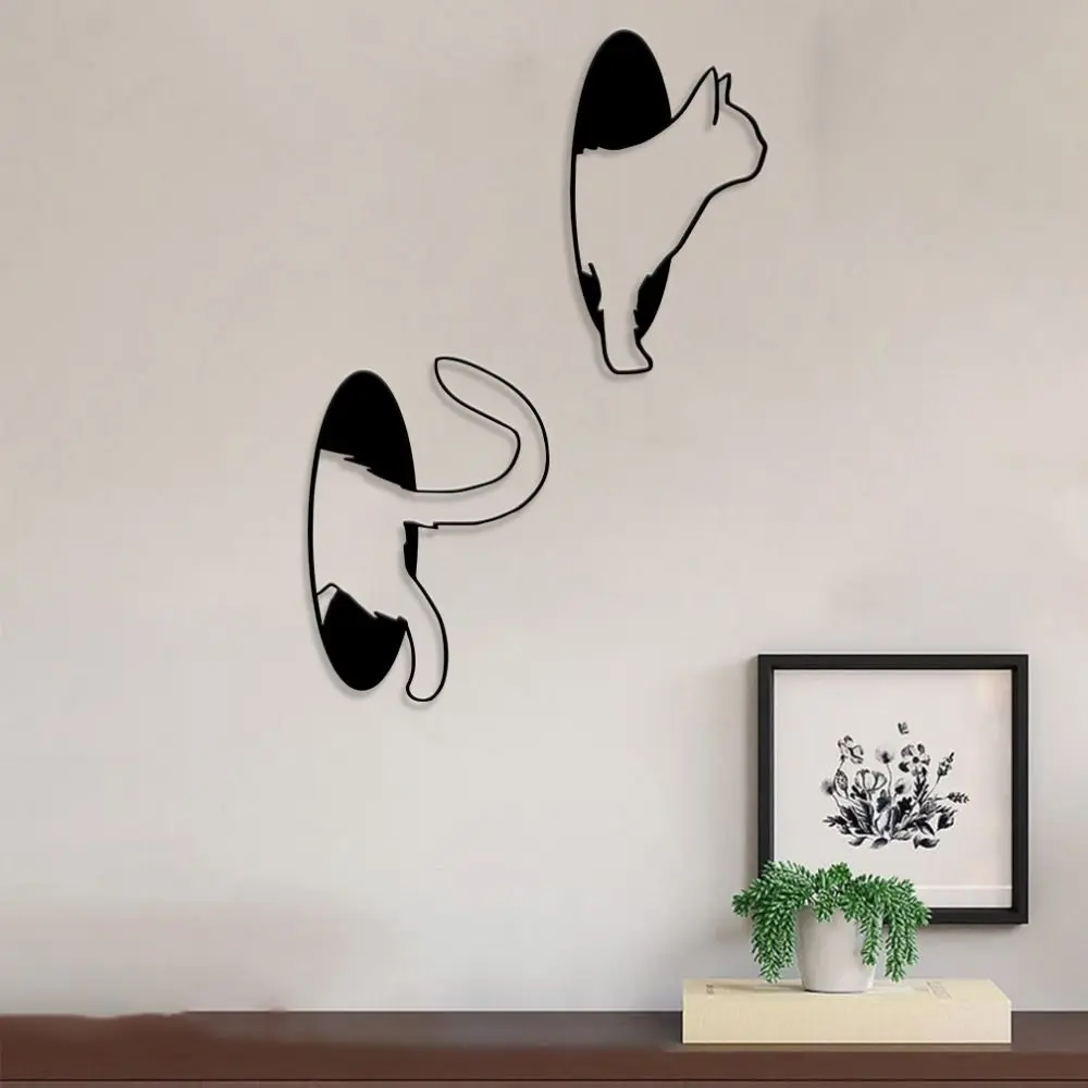 2Pcs/set Modern Black Cat Hanging Pendant Handmade Cartoon Metal Wall Ornaments Iron Art Cat Wall Hanging Ornaments Bedroom