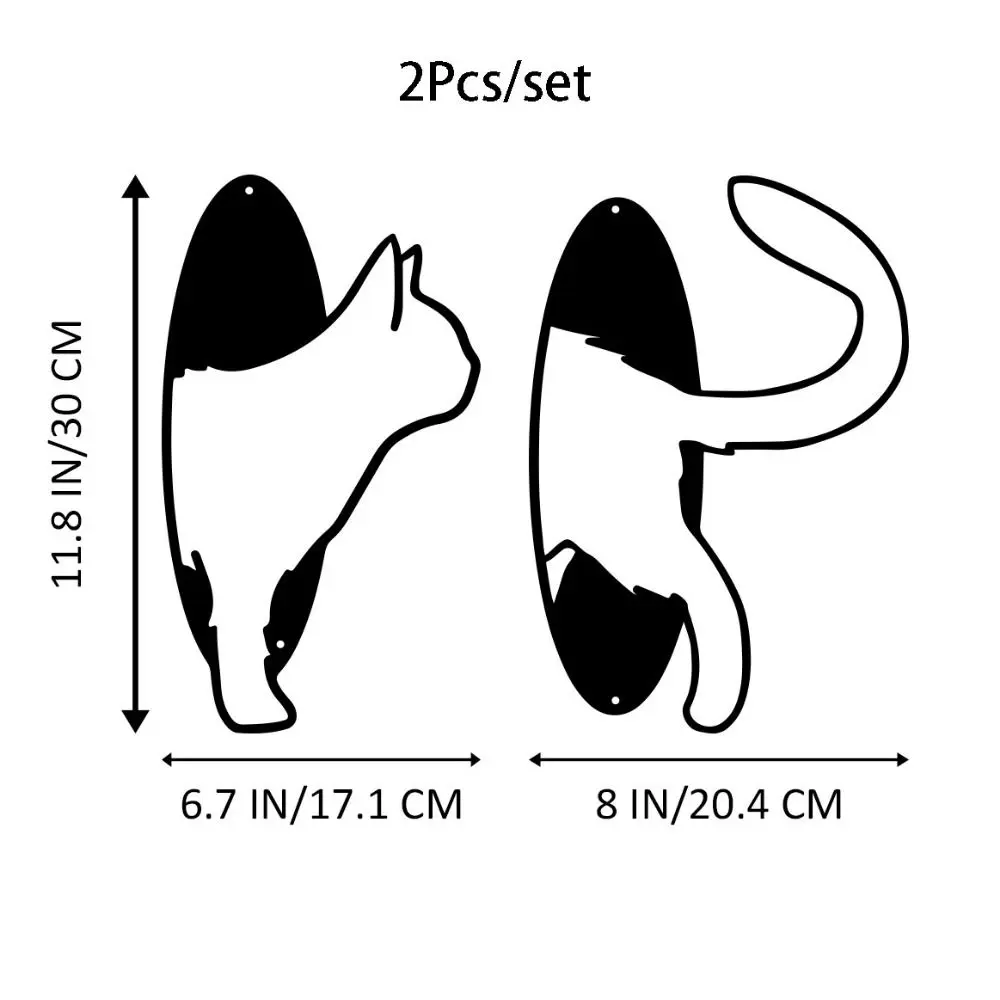 2Pcs/set Modern Black Cat Hanging Pendant Handmade Cartoon Metal Wall Ornaments Iron Art Cat Wall Hanging Ornaments Bedroom