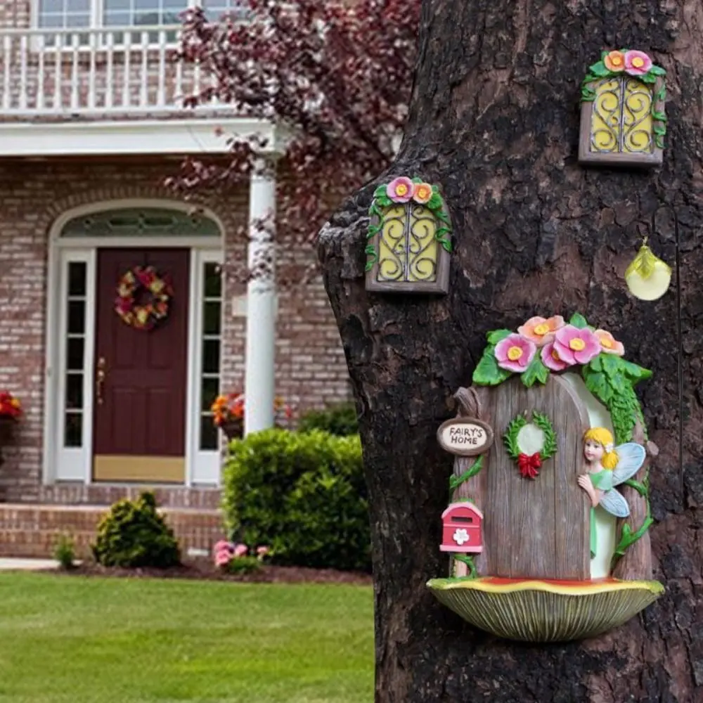 4Pcs/set Glow In The Dark Fairy Door Statue Handicraft Miniature Fairy Miniature Model Resin Crafts Resin Fairy Ornaments