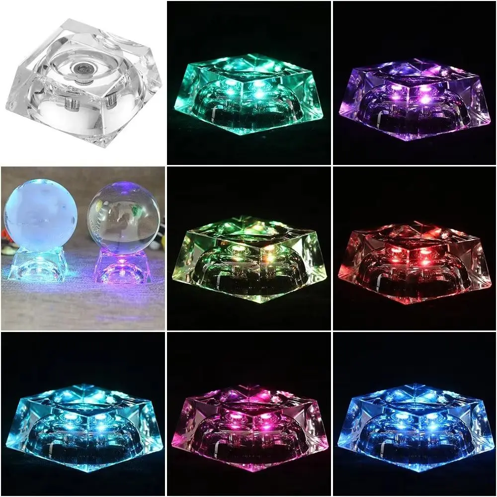 Home Decoration LED Glass Sphere Holder Transparent Decorative Crystal Ball Stand Luminous Multi Color Changing