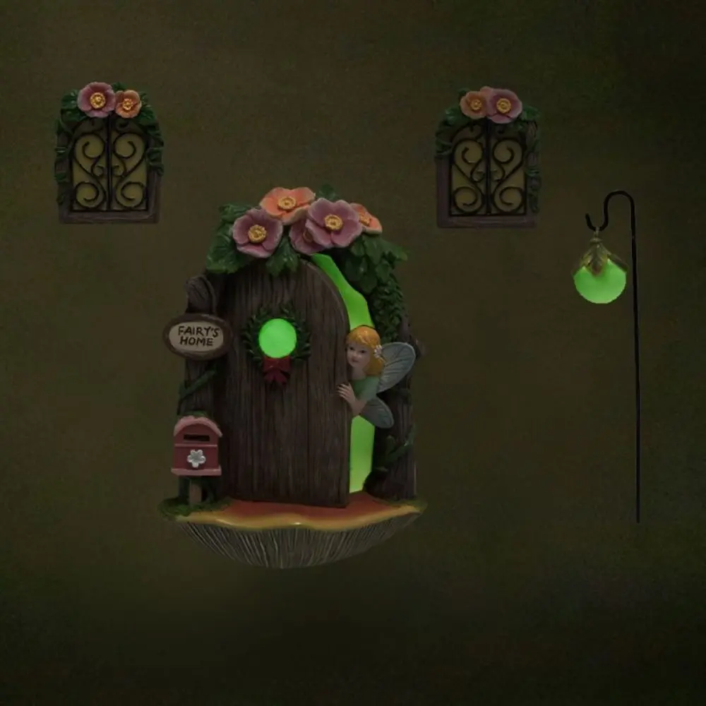 4Pcs/set Glow In The Dark Fairy Door Statue Handicraft Miniature Fairy Miniature Model Resin Crafts Resin Fairy Ornaments