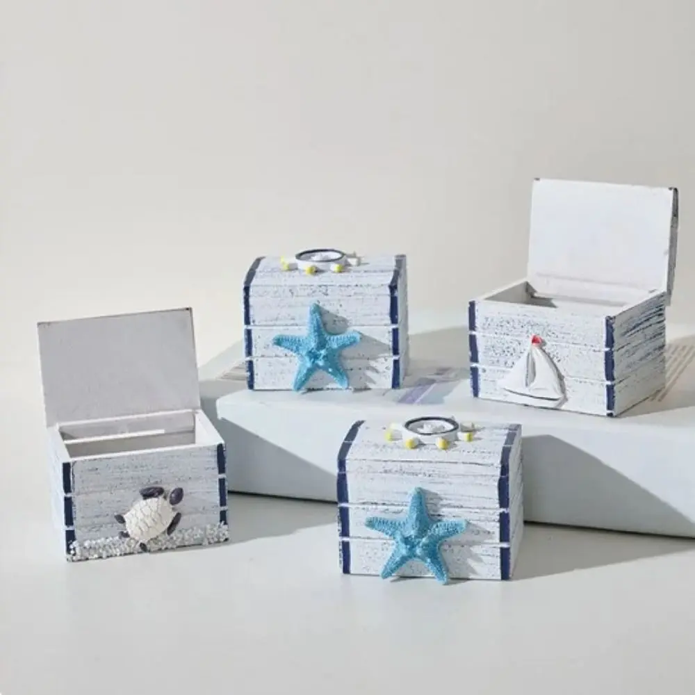 Ocean Style Seashells Wooden Box Density Board Small Beach Box Ornaments Decorative Jewelry Storage Box Photo Props
