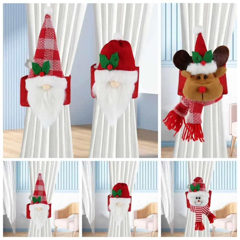Snowman Santa Claus Curtain Tieback Kawaii Doll Christmas Curtain Ties Elk Classic Cartoon Curtain Buckle Festival Party
