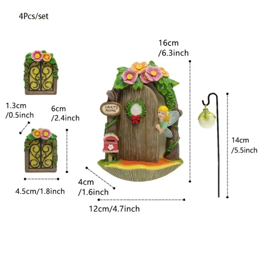 4Pcs/set Glow In The Dark Fairy Door Statue Handicraft Miniature Fairy Miniature Model Resin Crafts Resin Fairy Ornaments