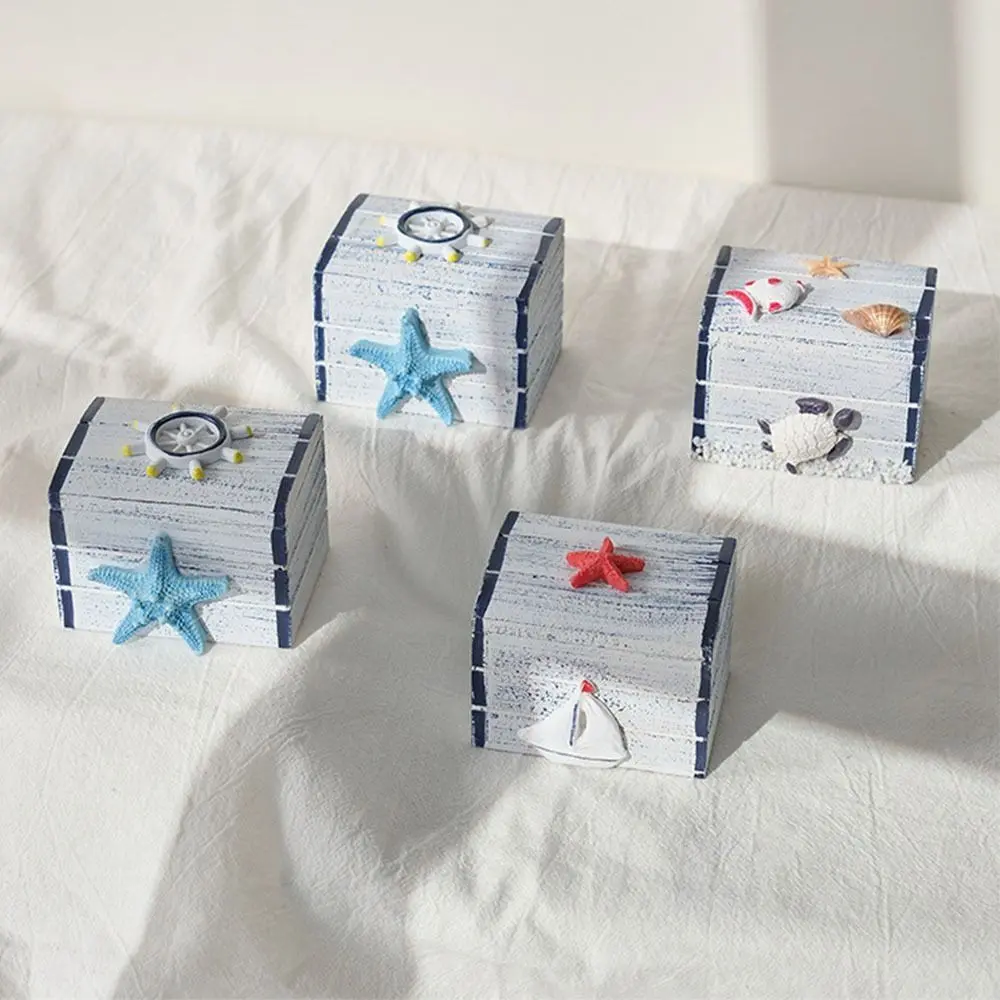 Ocean Style Seashells Wooden Box Density Board Small Beach Box Ornaments Decorative Jewelry Storage Box Photo Props