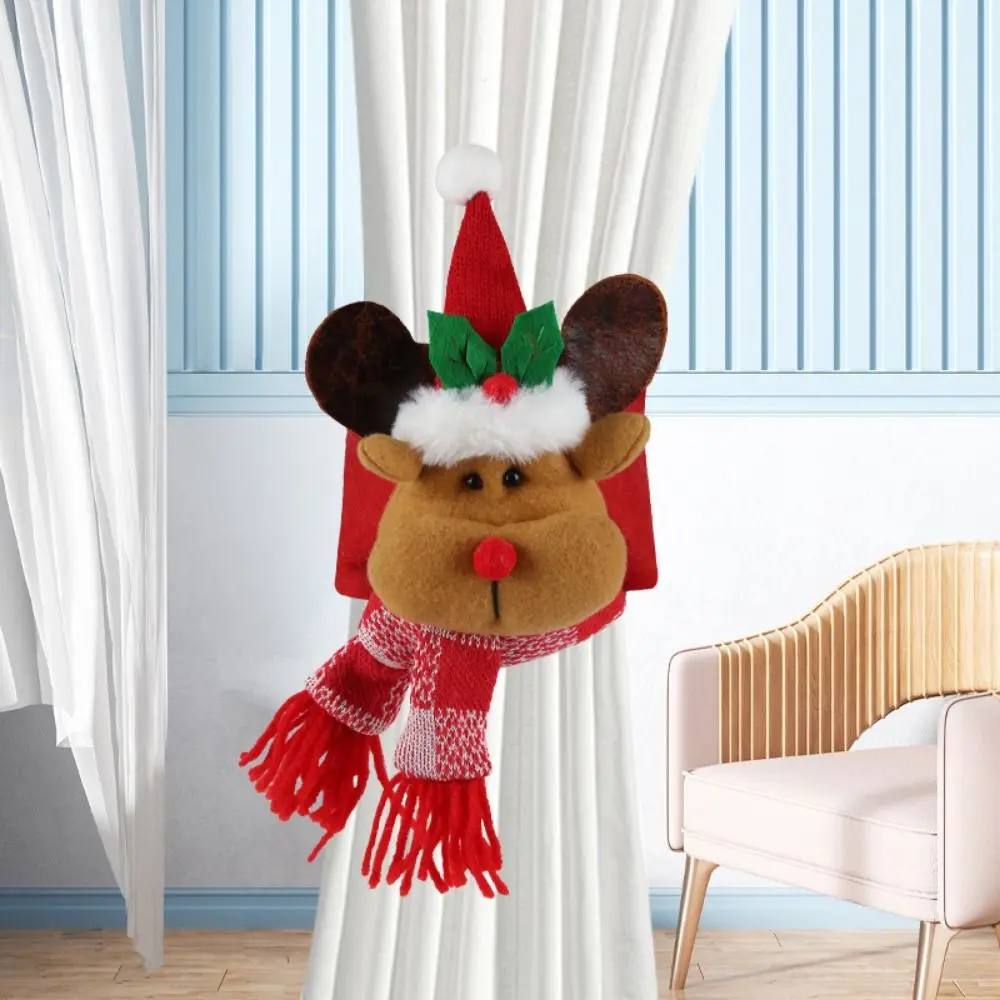 Snowman Santa Claus Curtain Tieback Kawaii Doll Christmas Curtain Ties Elk Classic Cartoon Curtain Buckle Festival Party