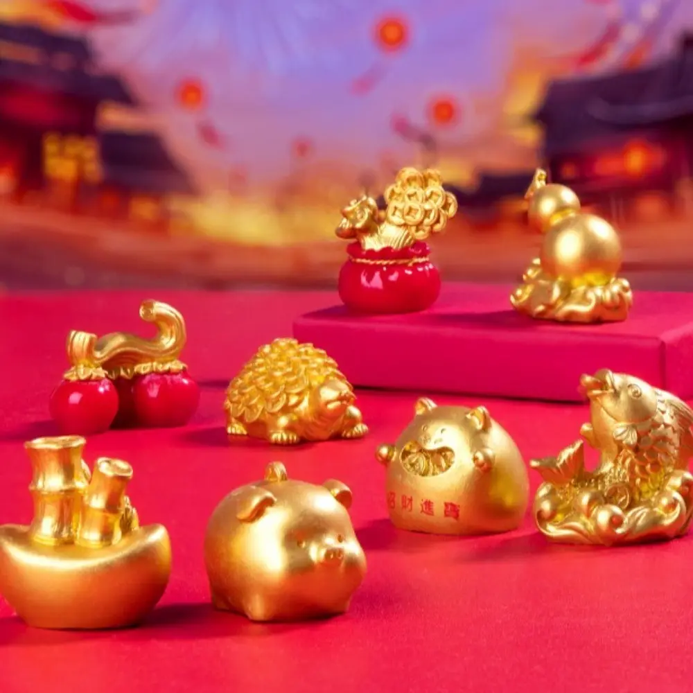 Cartoon Chinese Style New Year Statue Mini Delicate Landscape Ornaments Resin Handmade Desktop Decor Party