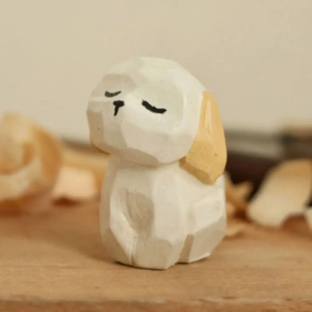 Home Decoration Wooden Carving Cat Ornament Dog Sheep Animals Ornament Cute Handmade Small Rabbit Model Kids