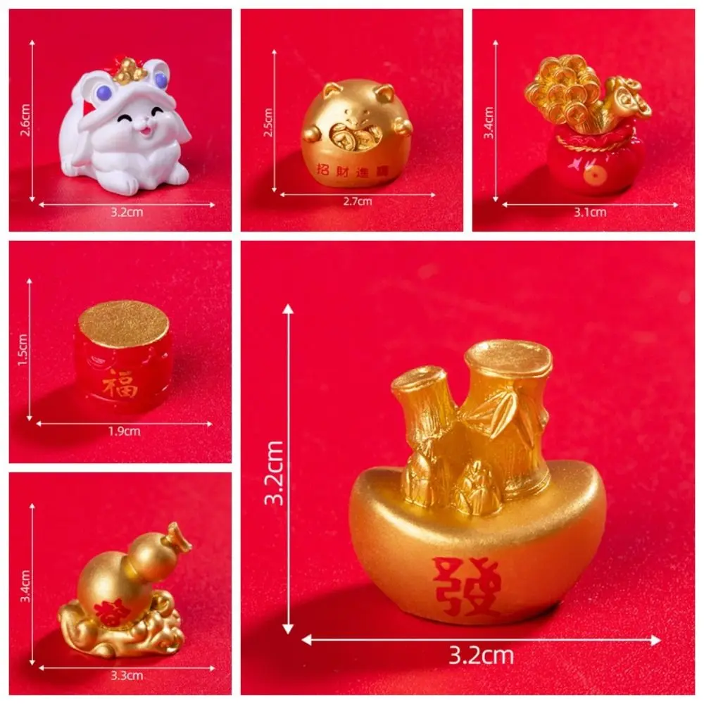Cartoon Chinese Style New Year Statue Mini Delicate Landscape Ornaments Resin Handmade Desktop Decor Party