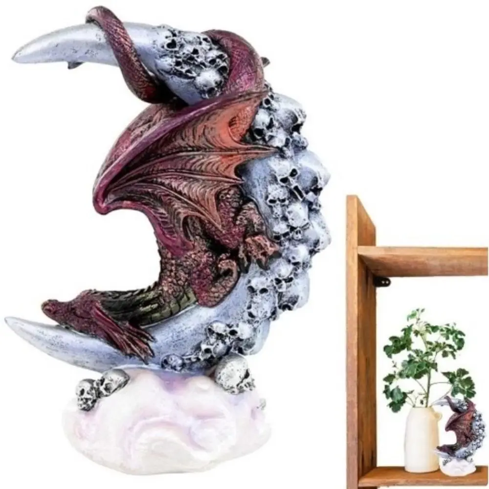 Moonlight Shaped Halloween Skeleton Moonlon Unique Resin Crafts Skeleton Moonlon Statue Sturdy Moonlon Dragon Ornaments Home