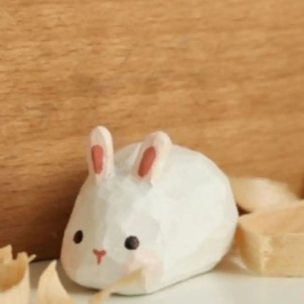 Home Decoration Wooden Carving Cat Ornament Dog Sheep Animals Ornament Cute Handmade Small Rabbit Model Kids