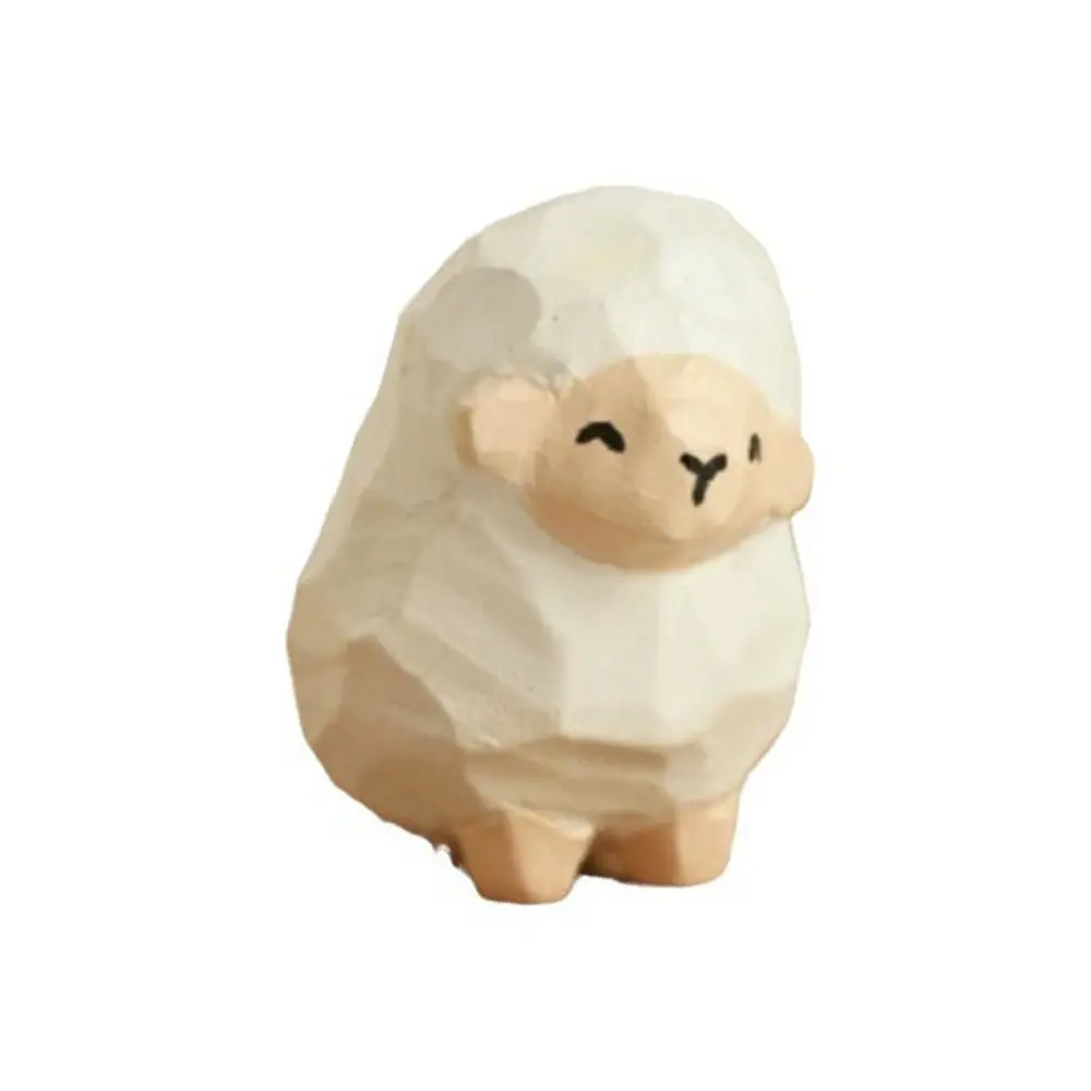 Home Decoration Wooden Carving Cat Ornament Dog Sheep Animals Ornament Cute Handmade Small Rabbit Model Kids