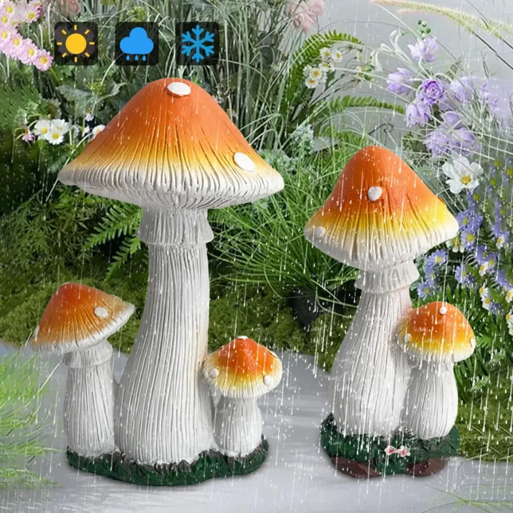 Resin Simulated Mushroom Statue Creative Eco-friendly Mushroom Figurine Artificial Waterproof Garden Miniature Sculptures