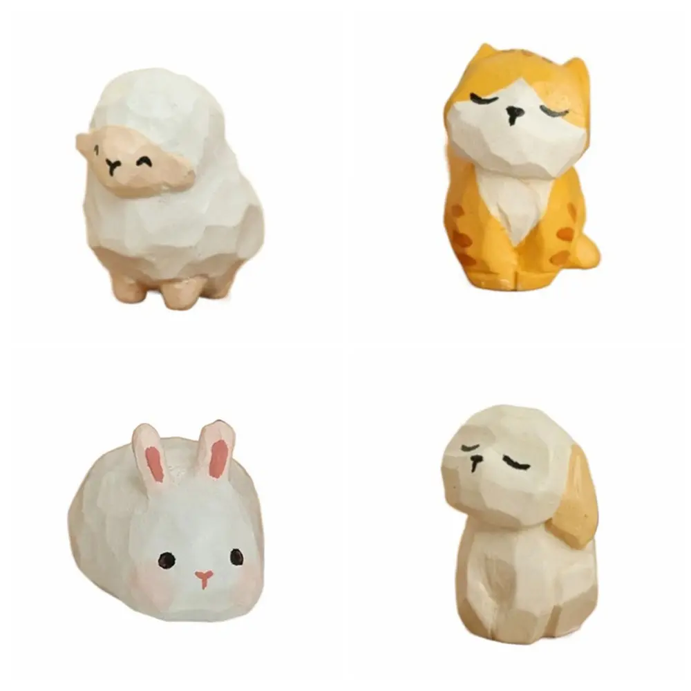 Home Decoration Wooden Carving Cat Ornament Dog Sheep Animals Ornament Cute Handmade Small Rabbit Model Kids