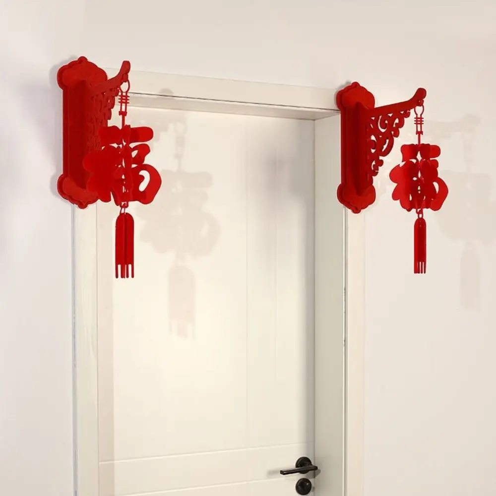 2cps Red Chinese Felt Lantern Non-woven Fabric Three-dimensional Chinese New Year Lantern Hanging Decoration