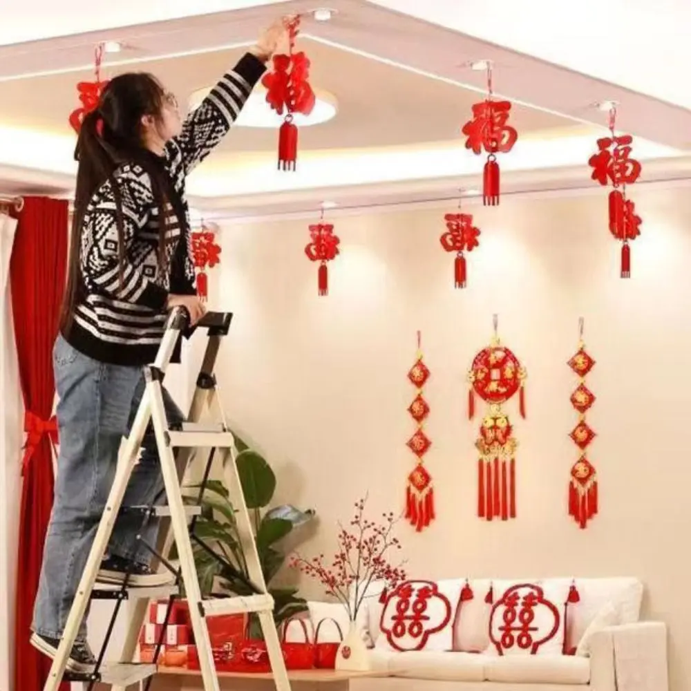 2cps Red Chinese Felt Lantern Non-woven Fabric Three-dimensional Chinese New Year Lantern Hanging Decoration