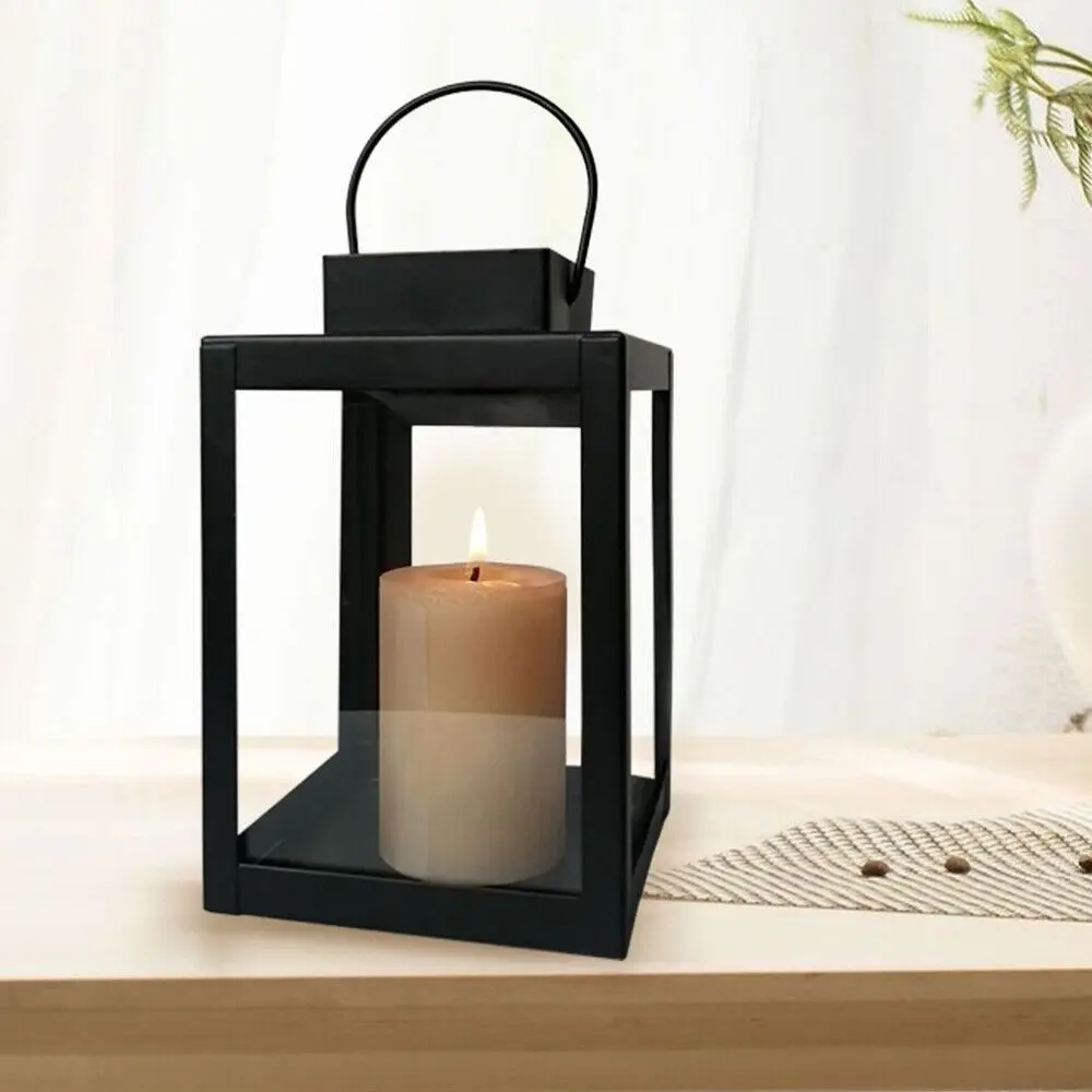 Simple Wind-proof Iron Wind Lamp Wrought Iron Black Lantern Candle Stand Handheld Outdoor Hanging Lantern Festival Gift