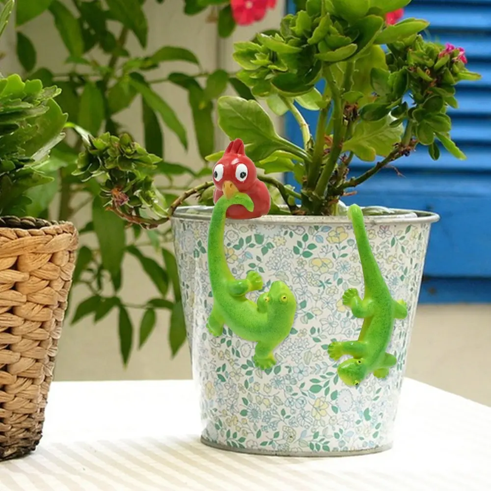 Cartoon Gecko Lizard Figurine Set Green Cute Lizard Bonsai Pendant Handicraft Resin Crafts Climbing Gecko Ornaments