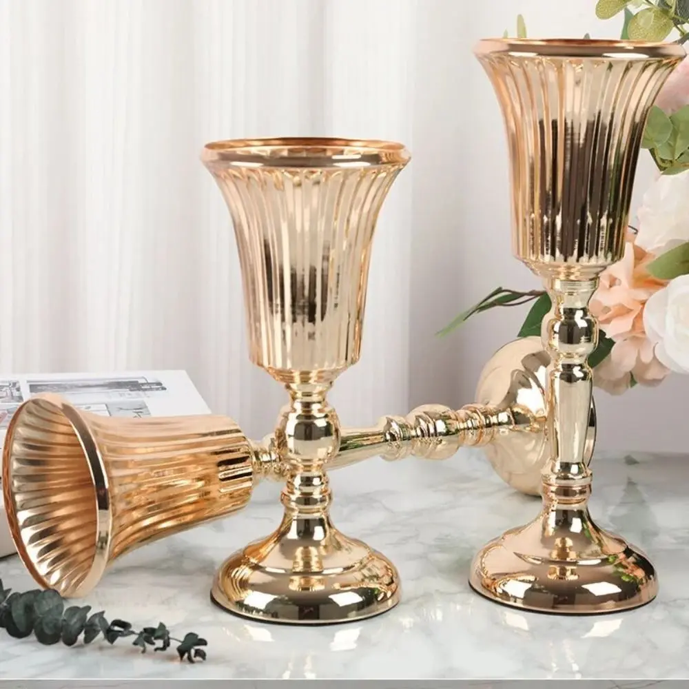 Wrought Iron Gold Iron Vase Anti-fall FIower Art Wedding Photo Props Golden Simulated Flower Holders Wedding Arrangement
