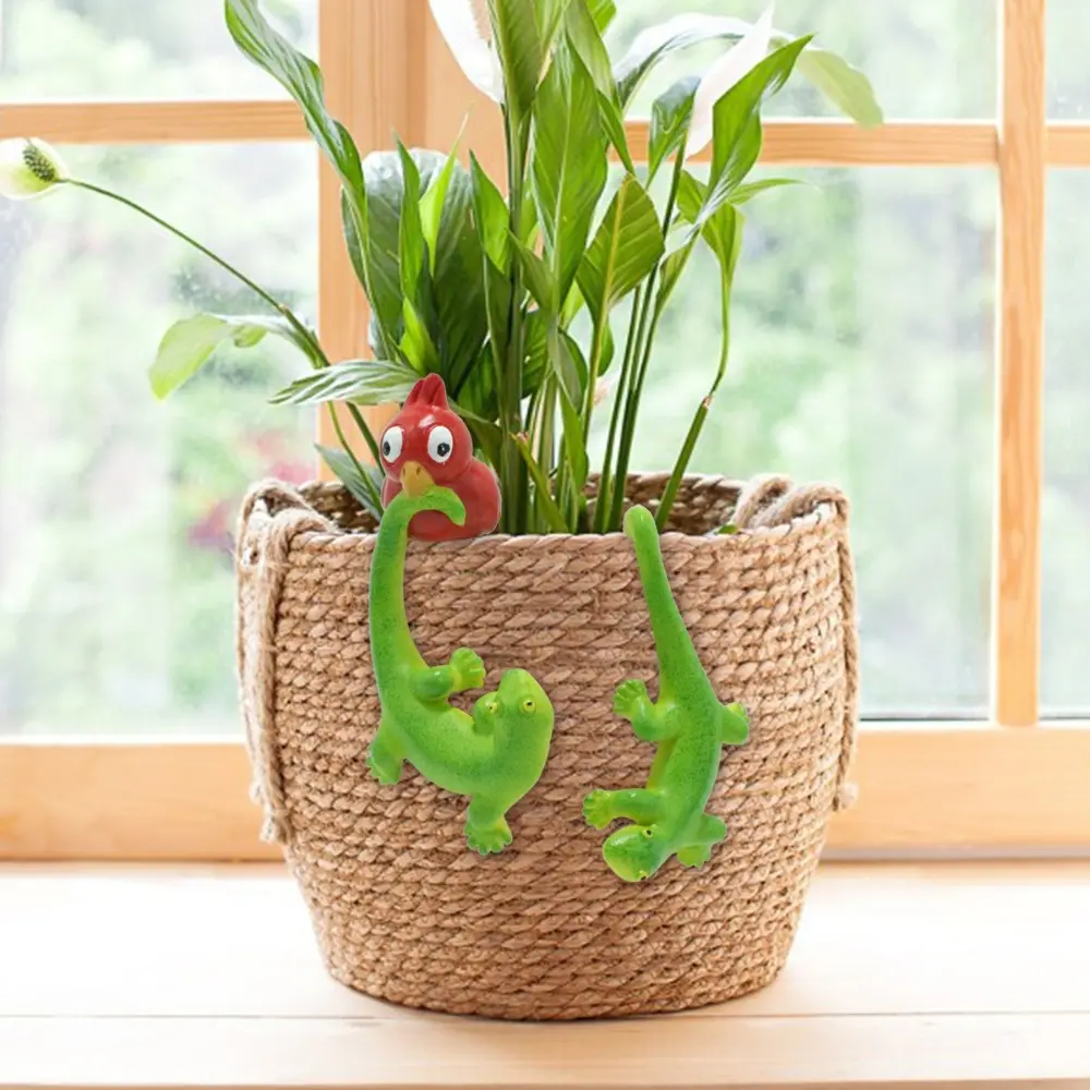 Cartoon Gecko Lizard Figurine Set Green Cute Lizard Bonsai Pendant Handicraft Resin Crafts Climbing Gecko Ornaments