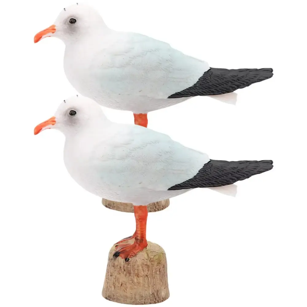 2 Pcs Funny Miniature Nautical Seagull Statue Handmade Unique Red-billed Gull Model Simulation Seagull Sculpture Home Decor
