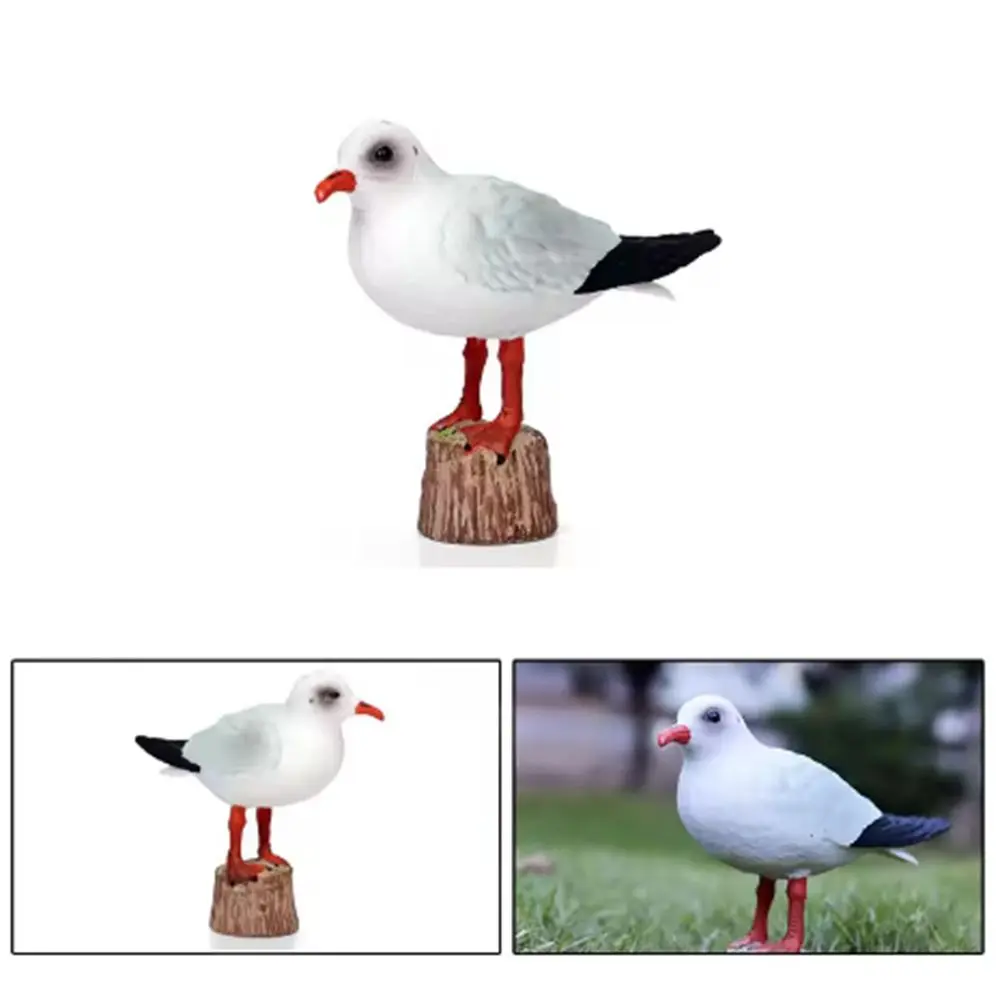2 Pcs Funny Miniature Nautical Seagull Statue Handmade Unique Red-billed Gull Model Simulation Seagull Sculpture Home Decor