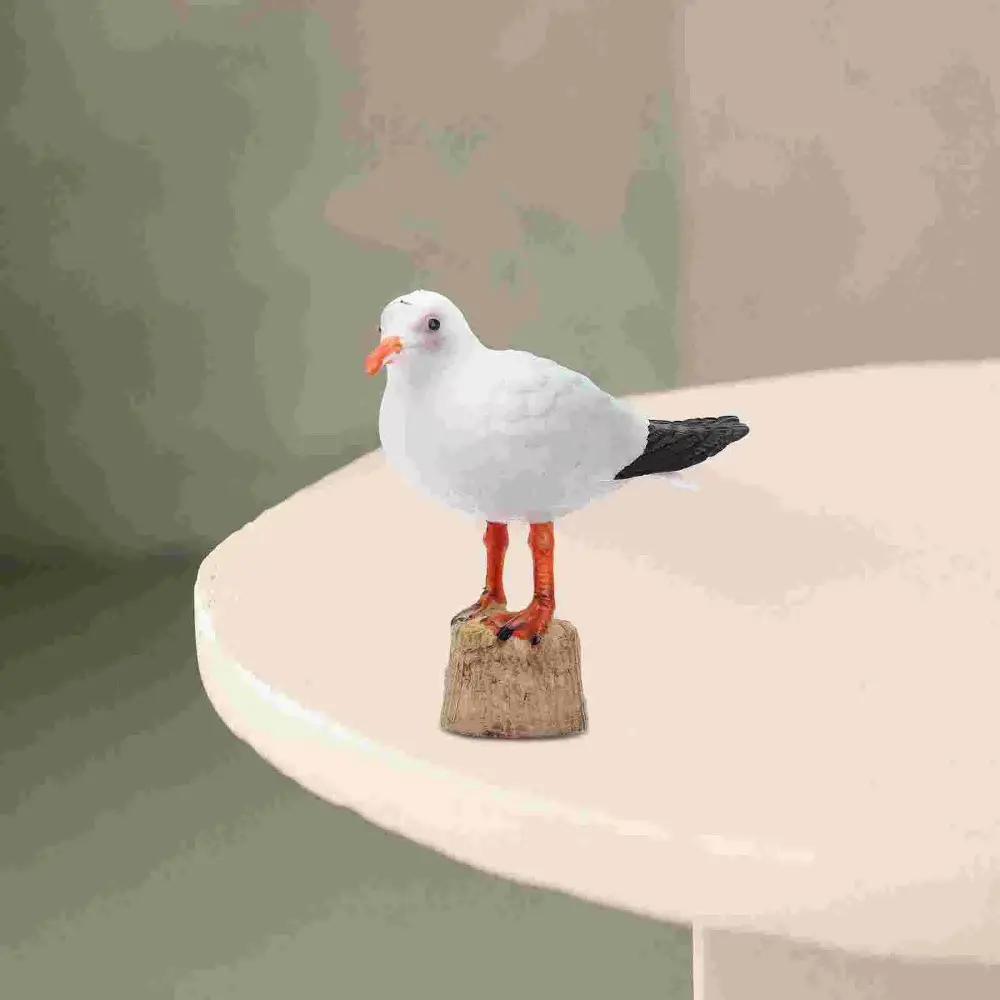 2 Pcs Funny Miniature Nautical Seagull Statue Handmade Unique Red-billed Gull Model Simulation Seagull Sculpture Home Decor