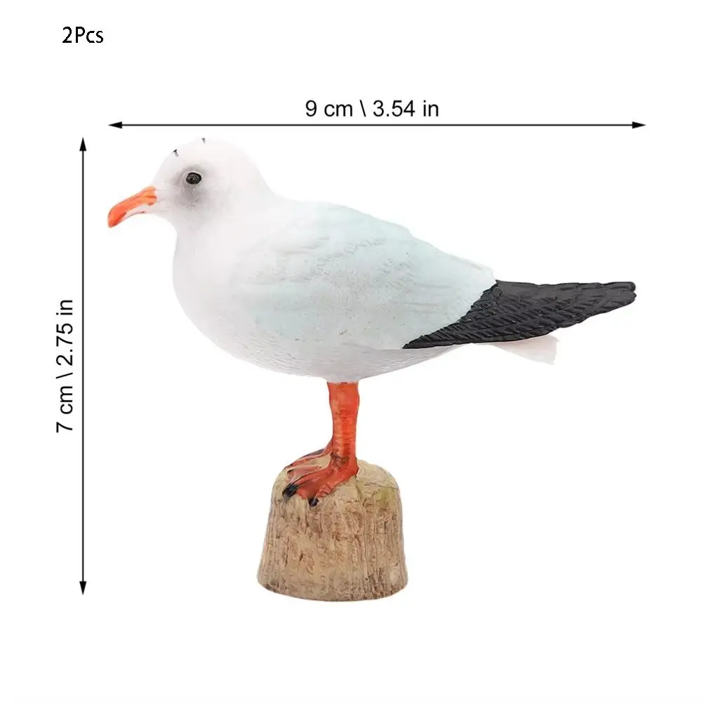 2 Pcs Funny Miniature Nautical Seagull Statue Handmade Unique Red-billed Gull Model Simulation Seagull Sculpture Home Decor
