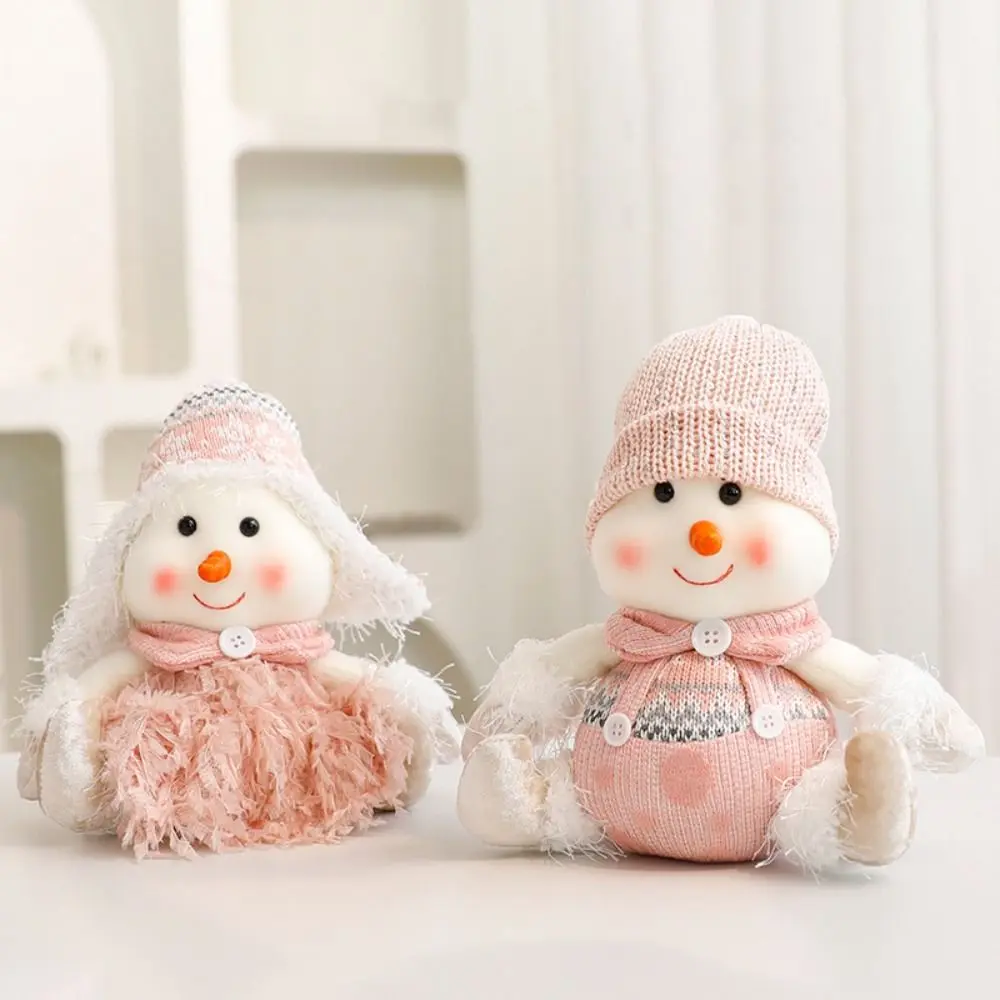 3D Christmas Pink Snowman Ornament Cute Cartoon Christmas Faceless Figurine Set Creative Three-dimensional