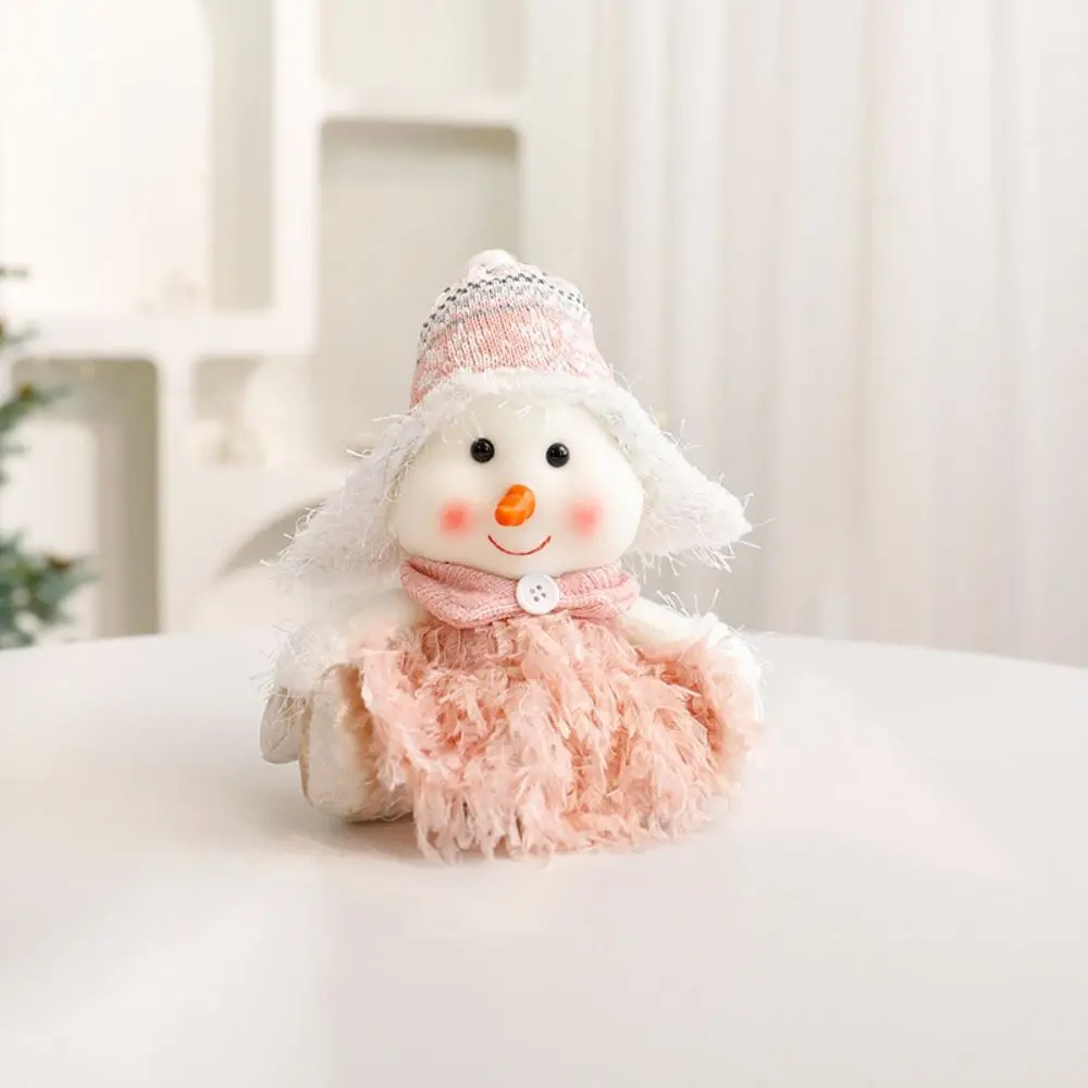 3D Christmas Pink Snowman Ornament Cute Cartoon Christmas Faceless Figurine Set Creative Three-dimensional