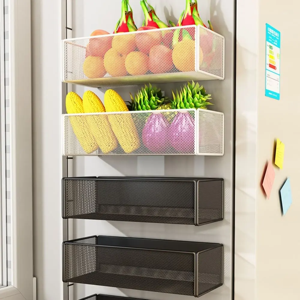Metal Refrigerator Magnetic Shelf Multifunctional Square Refrigerator Rack No-Punch Durable Kitchen Storage Shelves Home
