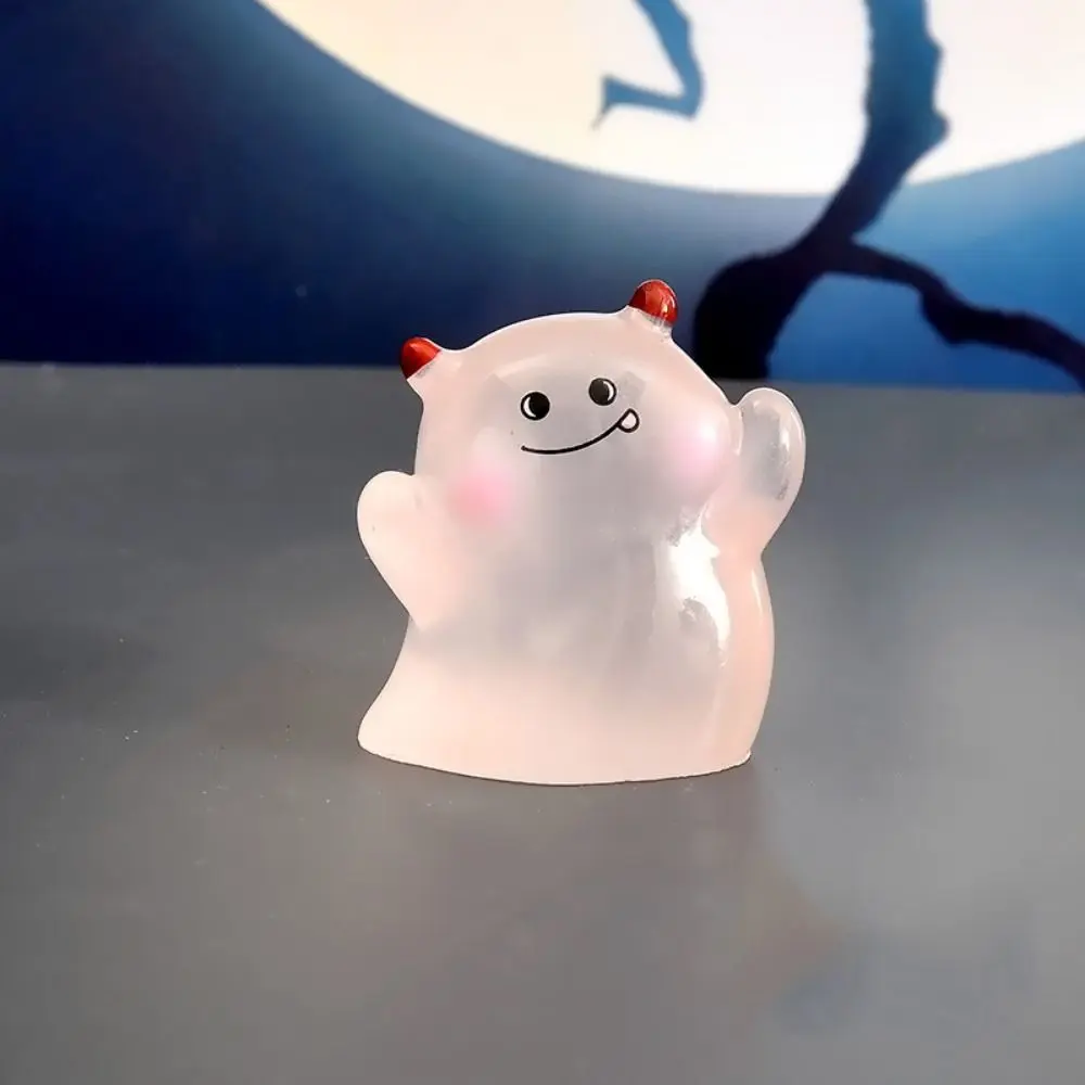 10Pcs Cartoon Mini Luminous Ghost Ornament Resin Crafts Light in The Dark Ghost Figurines Miniatures Cute DIY Ghost Statue