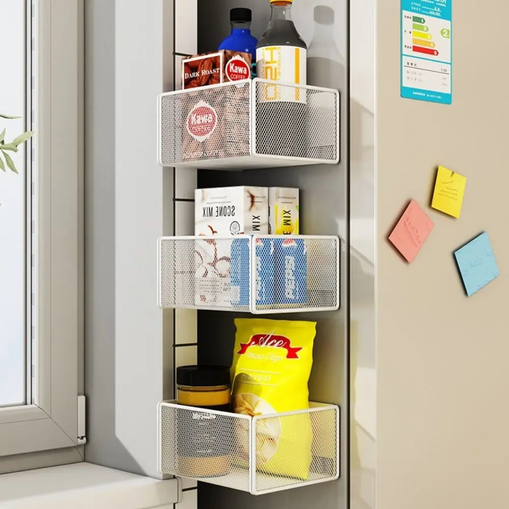 Metal Refrigerator Magnetic Shelf Multifunctional Square Refrigerator Rack No-Punch Durable Kitchen Storage Shelves Home