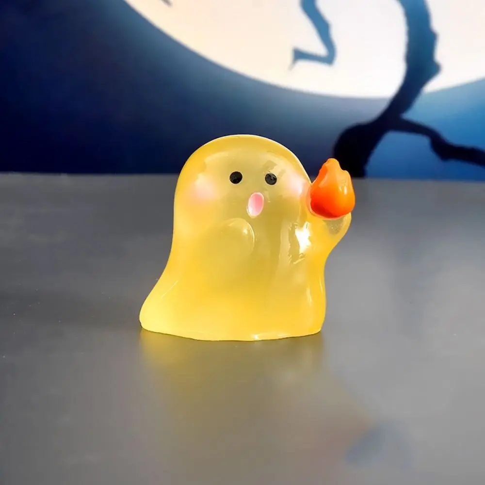 10Pcs Cartoon Mini Luminous Ghost Ornament Resin Crafts Light in The Dark Ghost Figurines Miniatures Cute DIY Ghost Statue