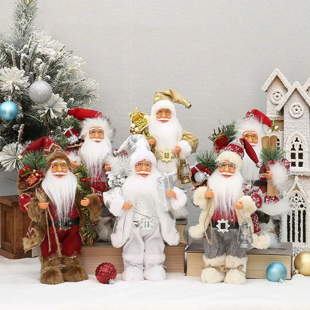 Santa Toy 12 in Santa Doll Wear Glasses Standing Santa Claus Figurine with Gift Bag Christmas Ornaments Navidad