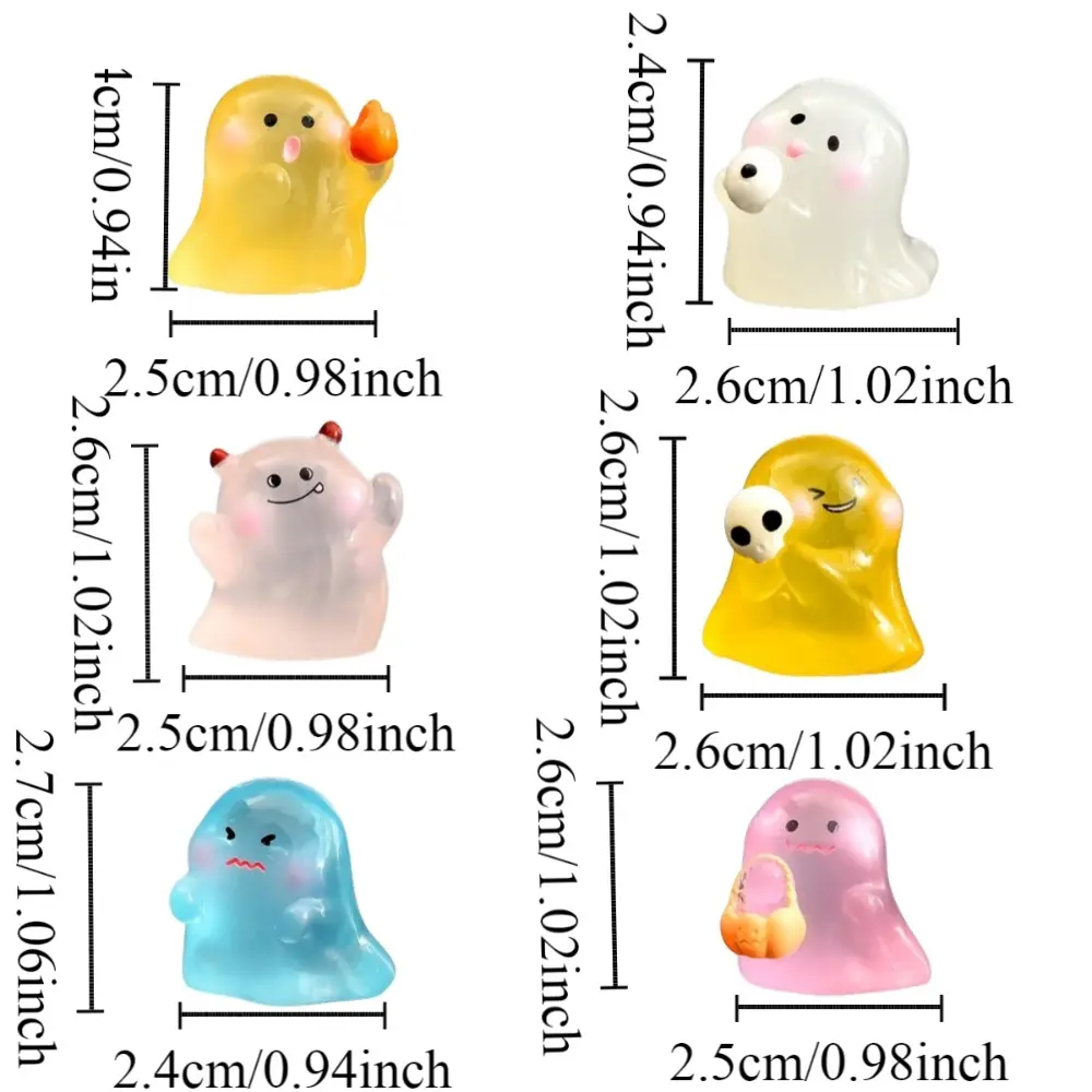 10Pcs Cartoon Mini Luminous Ghost Ornament Resin Crafts Light in The Dark Ghost Figurines Miniatures Cute DIY Ghost Statue