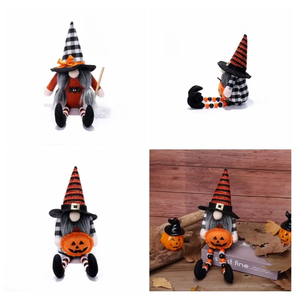 Handmade Halloween Dwarf Decoration Cartoon Creative Pumpkin Dwarf Faceless Doll Exquisite Unique Gnome Plush Toy Ornament