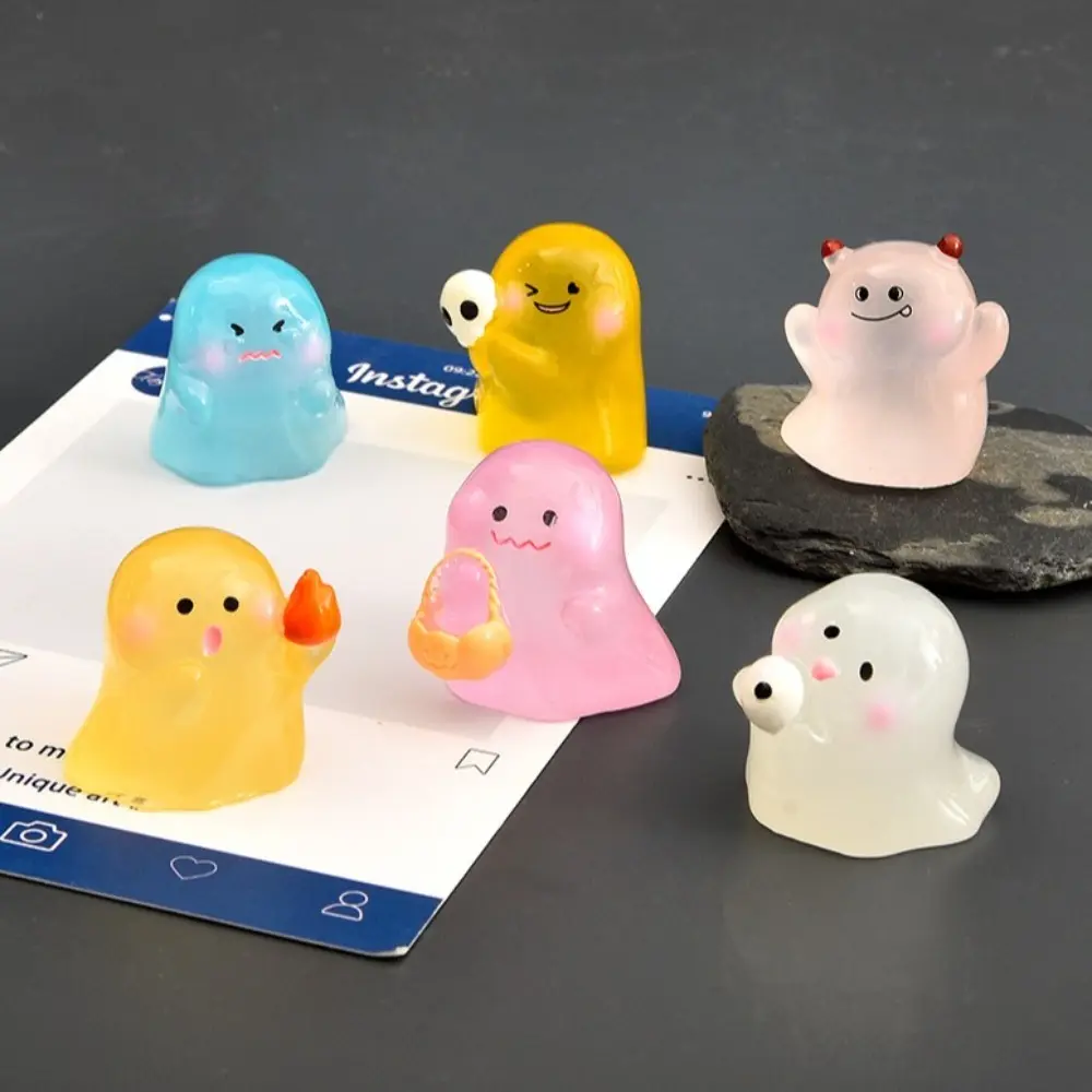 10Pcs Cartoon Mini Luminous Ghost Ornament Resin Crafts Light in The Dark Ghost Figurines Miniatures Cute DIY Ghost Statue