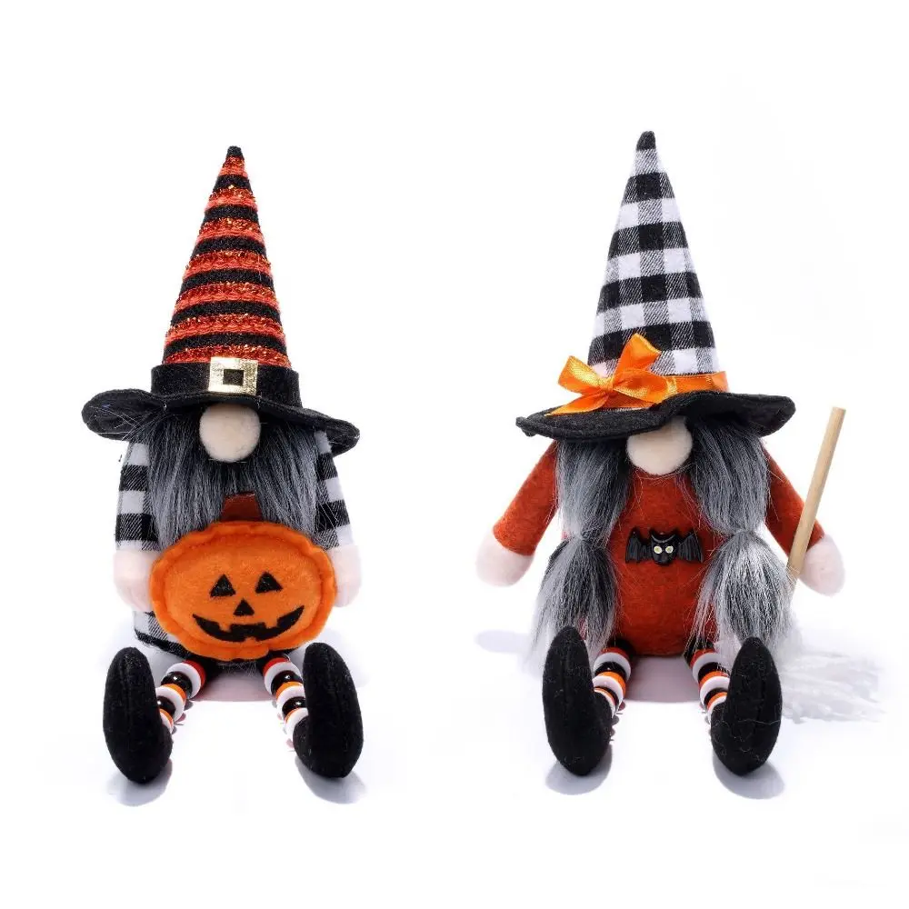 Handmade Halloween Dwarf Decoration Cartoon Creative Pumpkin Dwarf Faceless Doll Exquisite Unique Gnome Plush Toy Ornament