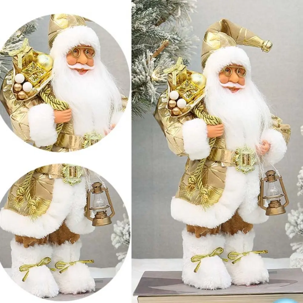 Santa Toy 12 in Santa Doll Wear Glasses Standing Santa Claus Figurine with Gift Bag Christmas Ornaments Navidad
