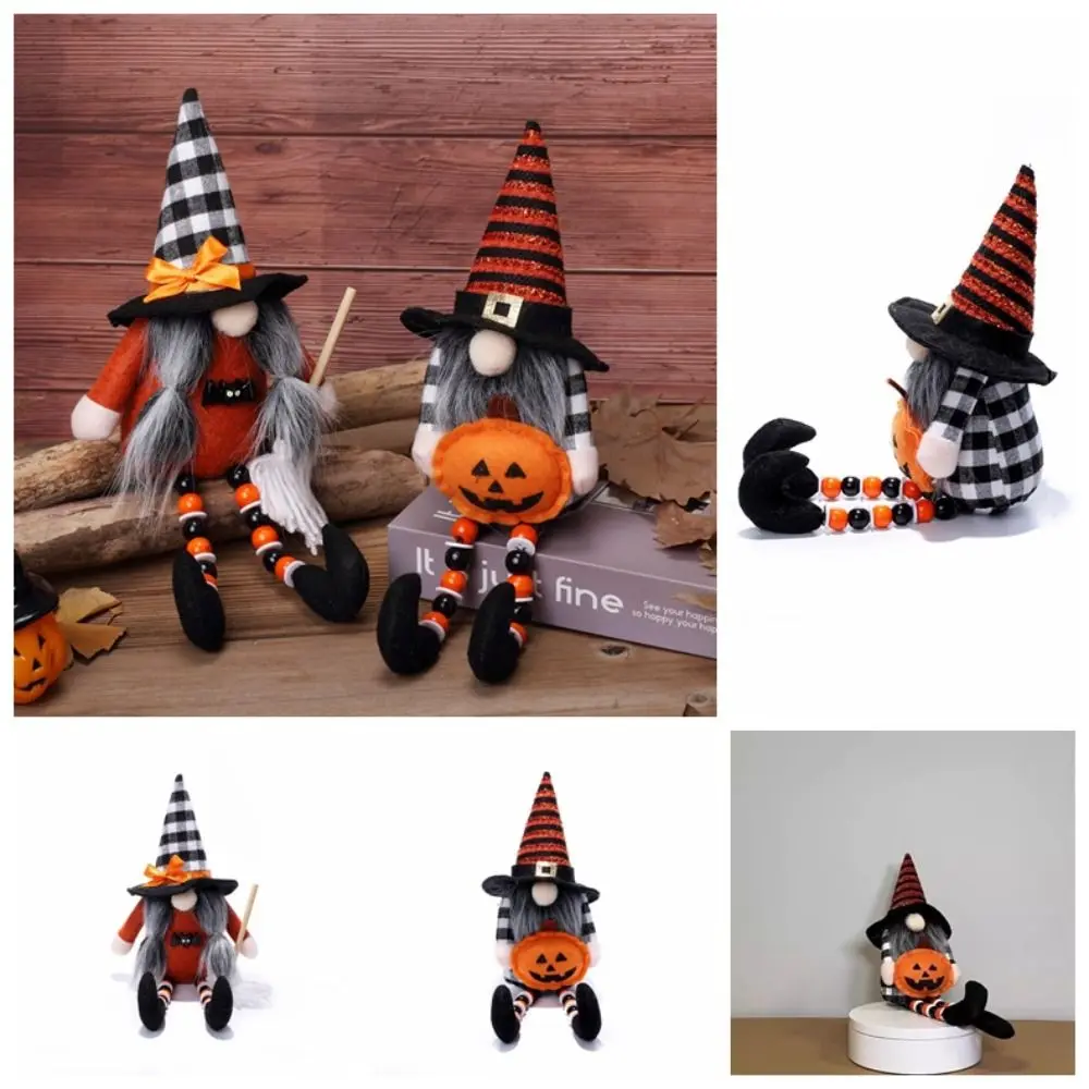 Handmade Halloween Dwarf Decoration Cartoon Creative Pumpkin Dwarf Faceless Doll Exquisite Unique Gnome Plush Toy Ornament