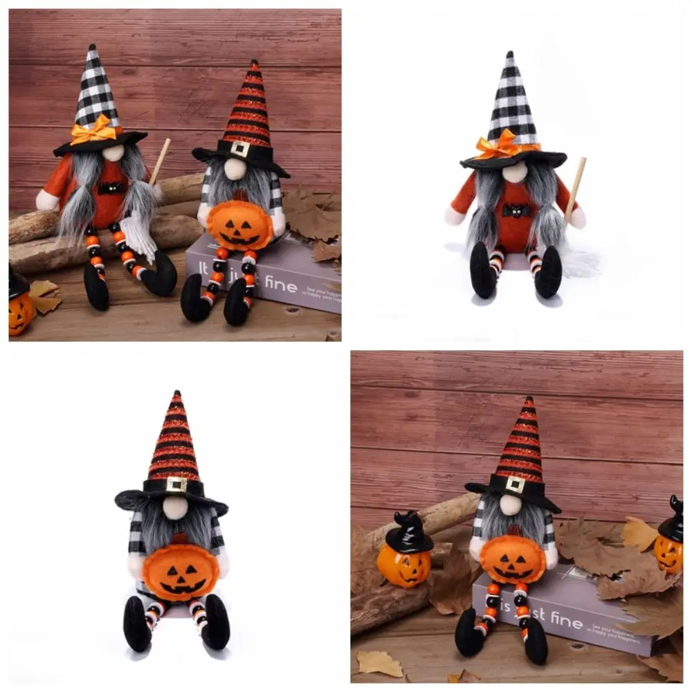 Handmade Halloween Dwarf Decoration Cartoon Creative Pumpkin Dwarf Faceless Doll Exquisite Unique Gnome Plush Toy Ornament