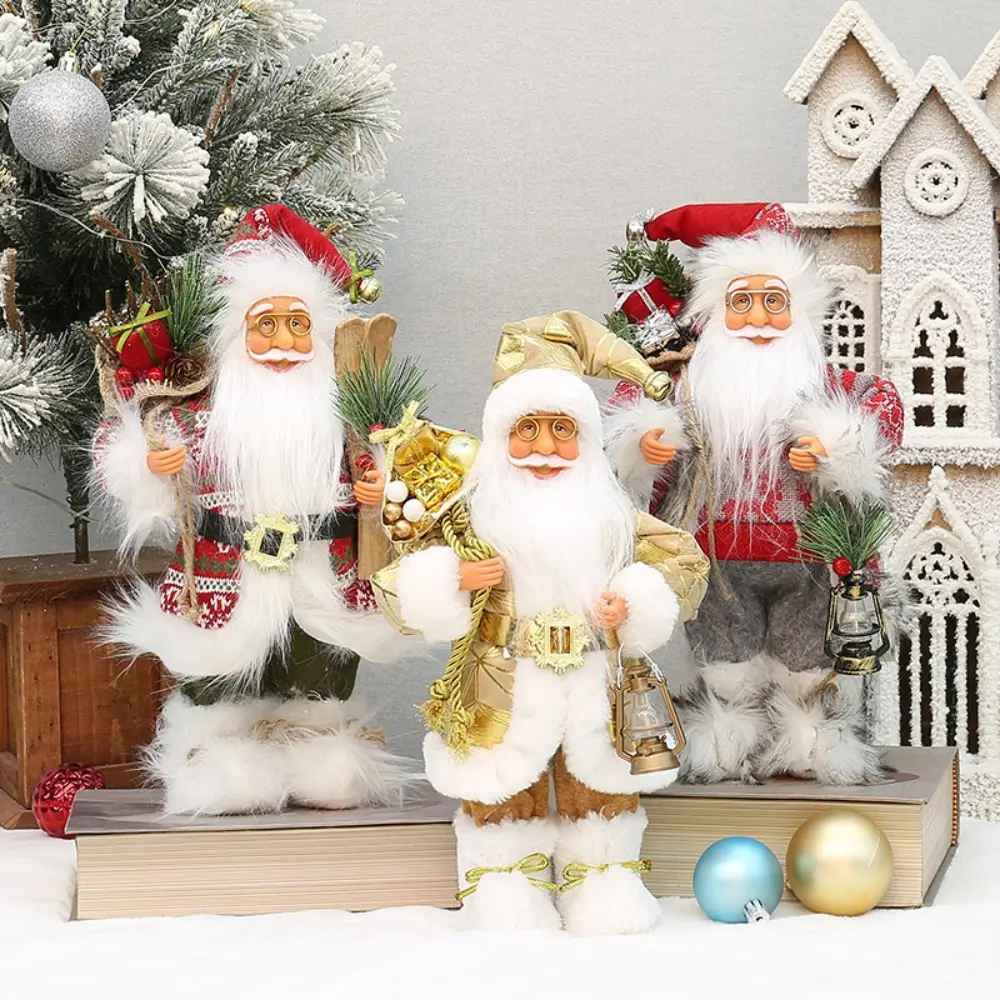 Santa Toy 12 in Santa Doll Wear Glasses Standing Santa Claus Figurine with Gift Bag Christmas Ornaments Navidad