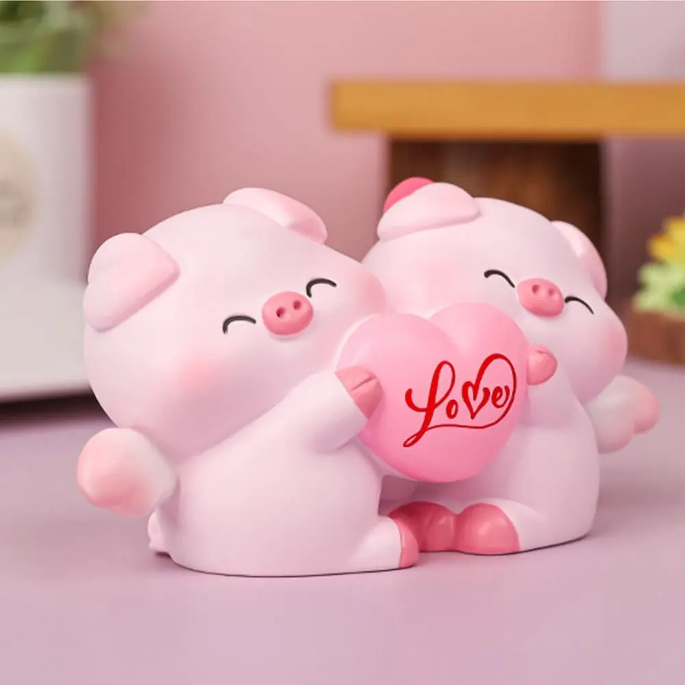 Crafts Resin Couple Piggy Ornament Cute Cartoon Pig Statue Creative Lovely Animal Sculpture Home