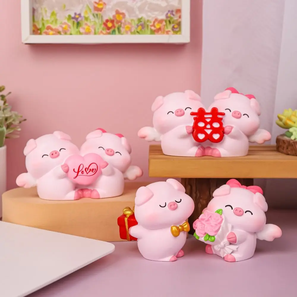 Crafts Resin Couple Piggy Ornament Cute Cartoon Pig Statue Creative Lovely Animal Sculpture Home
