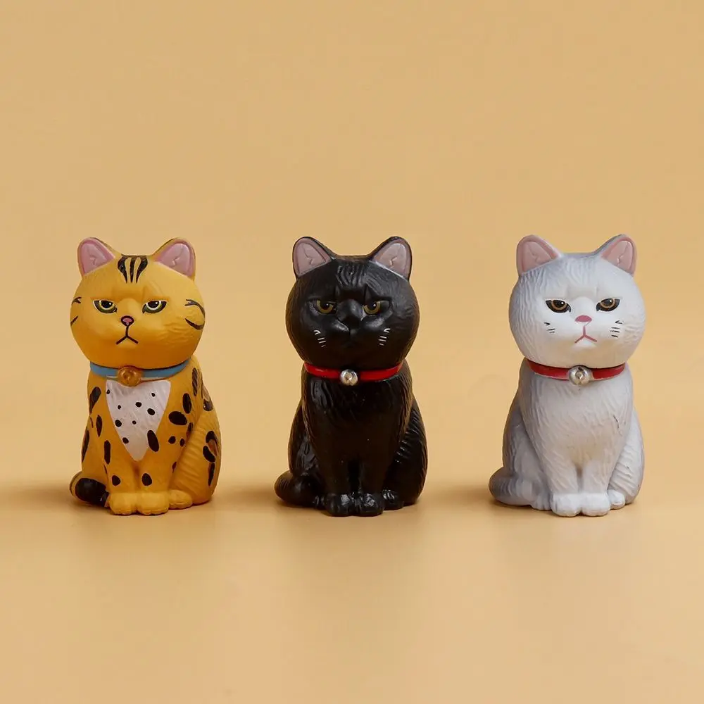 PVC Statue Simulated Cat Model Doll Mini Small Bell Sitting Cat Figure Toy Black Cat Cartoon Mini Cat Ornament Car Accessories