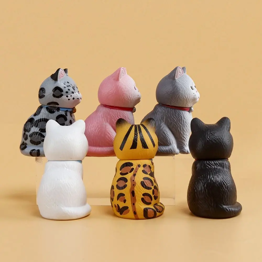 PVC Statue Simulated Cat Model Doll Mini Small Bell Sitting Cat Figure Toy Black Cat Cartoon Mini Cat Ornament Car Accessories